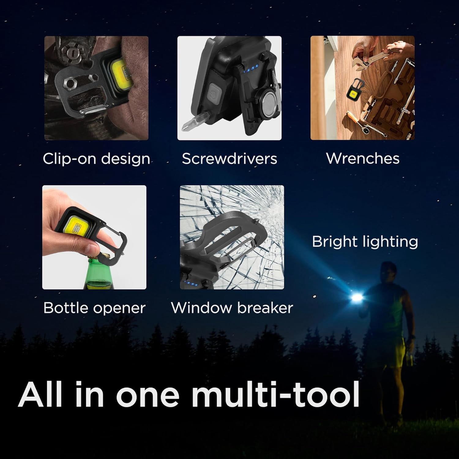 BLACK+DECKER Multi-Tool Flashlight, 500LM Carabiner USB Rechargeable Multitool with Wrench, Screwdrivers, Bottle Opener, Glass Breaker, Clip-On, Magnetic, Stand, IP44 Weather-Resistant (Two Pack)