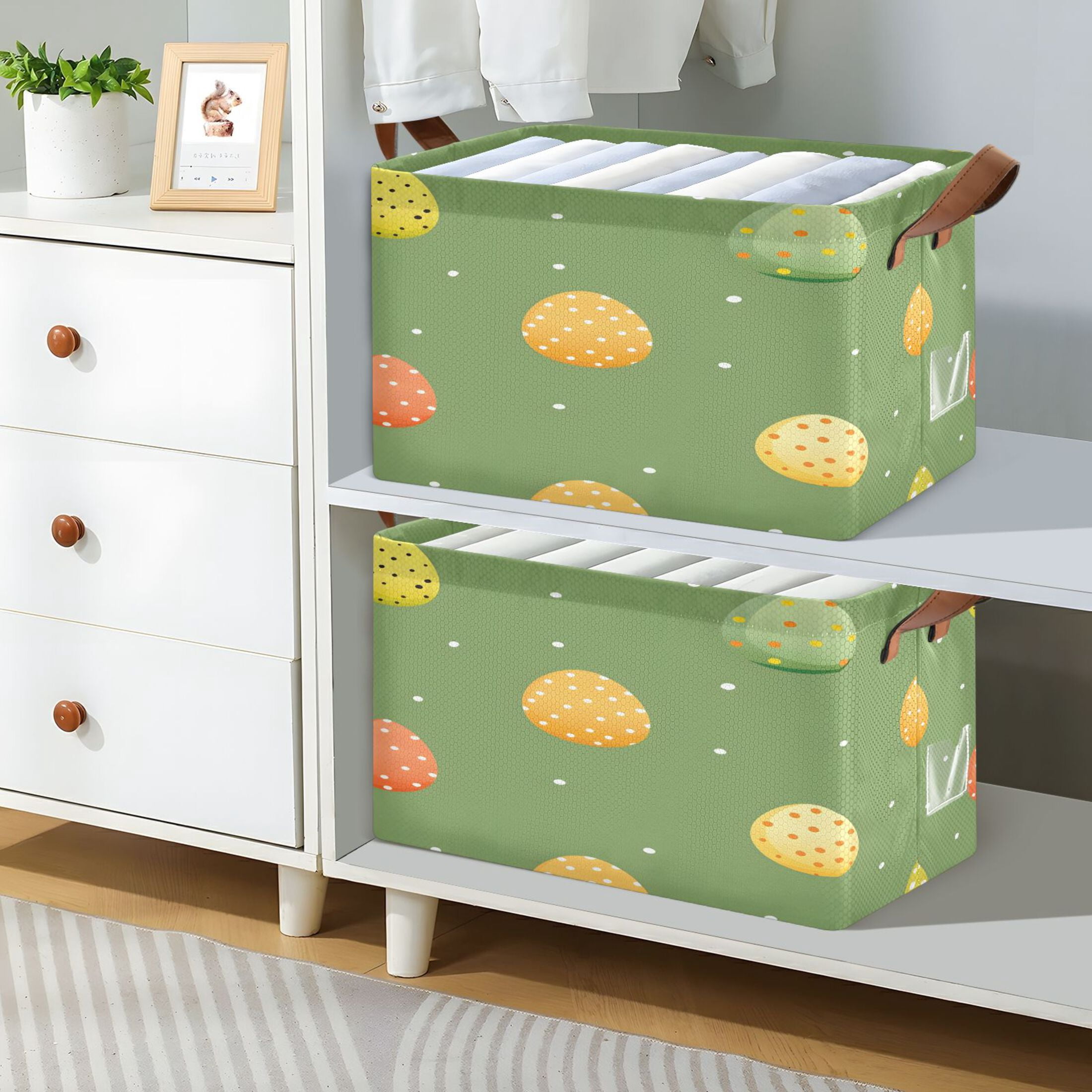 Ryvnso Eggs Easter Polka Dots Storage Bins Large Basket Foldable Cube Toys Organizer with Handles 2 PCs