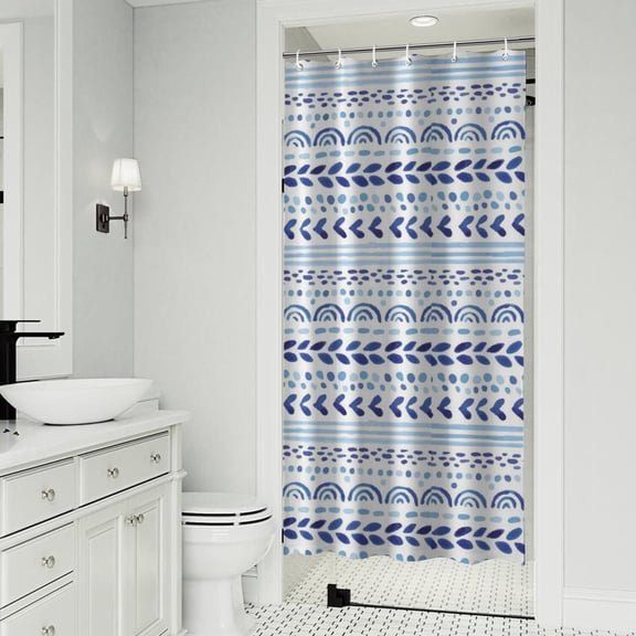Blue Striped Geometric Pattern Shower Curtain 36"x72" ,Bathroom Decorative Shower Curtains Set with 12 Hooks,Modern Waterproof Washable Shower Curtain