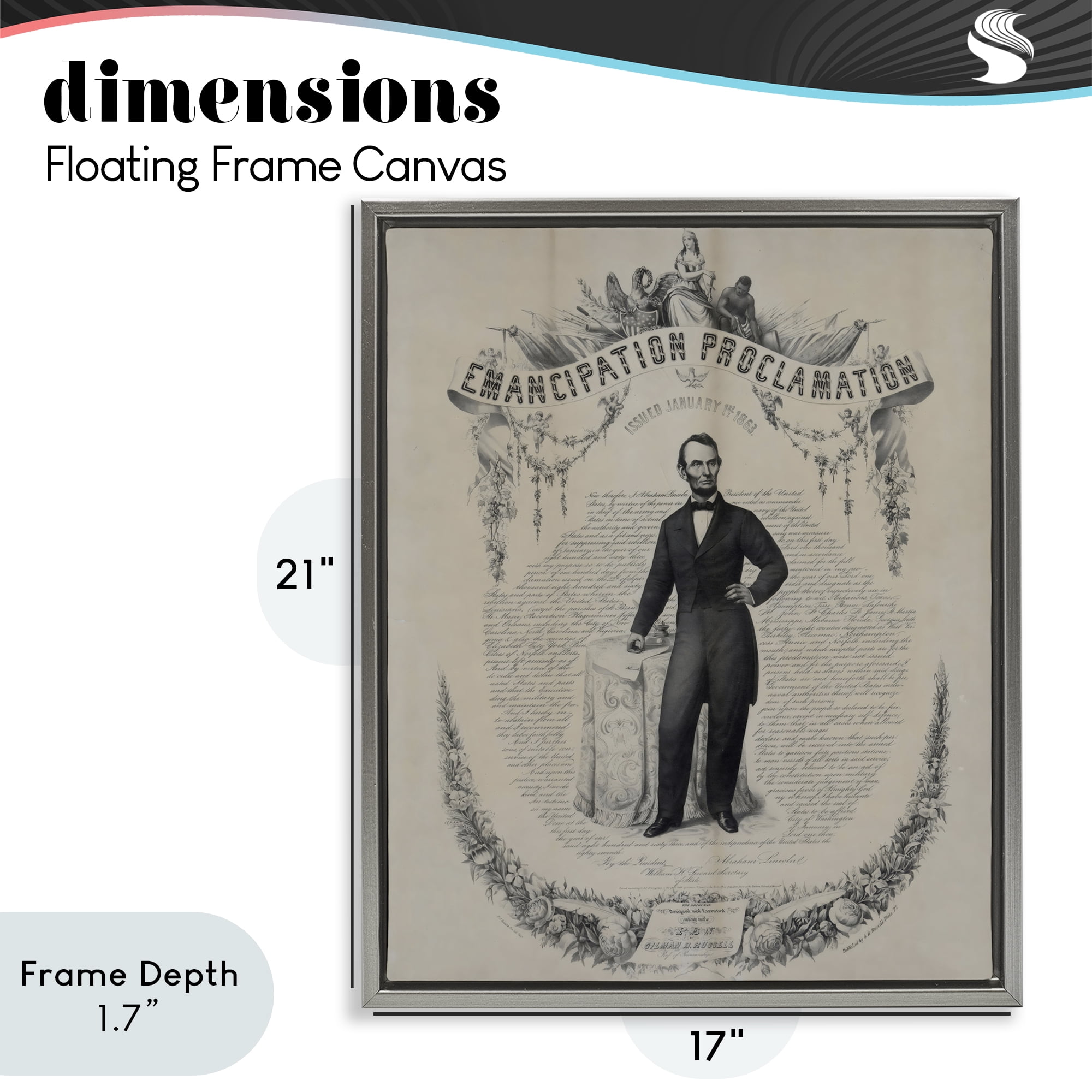 Stupell Industries Lincoln with Emancipation Proclamation Gray Framed Floater Canvas Wall Art, design by Arlington Prints