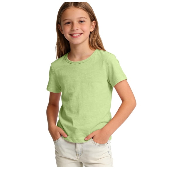 KyCheLot Cotton T-Shirts for Boys Girls Summer Scoop Neck Solid Color Short Sleeve Tops Kids Comfy Casual T-Shirts