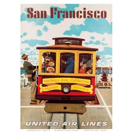 United Air Lines San Francisco, Cable Car c.1957 Art Print By Stan Galli -