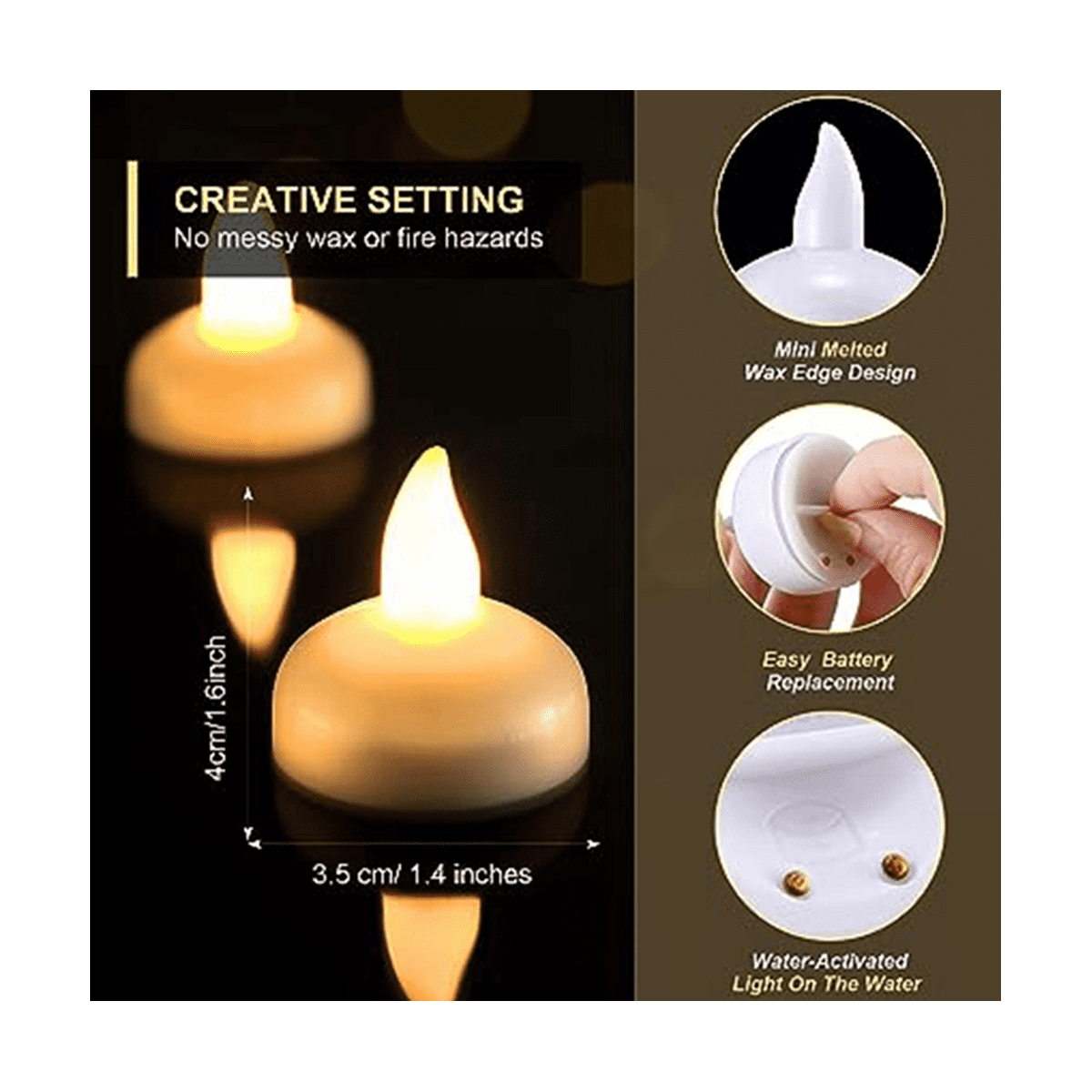 48 Flameless Water Candles, Floating Water Electronic Candles, Wedding Pool Dinner Candles (Yellow Light)