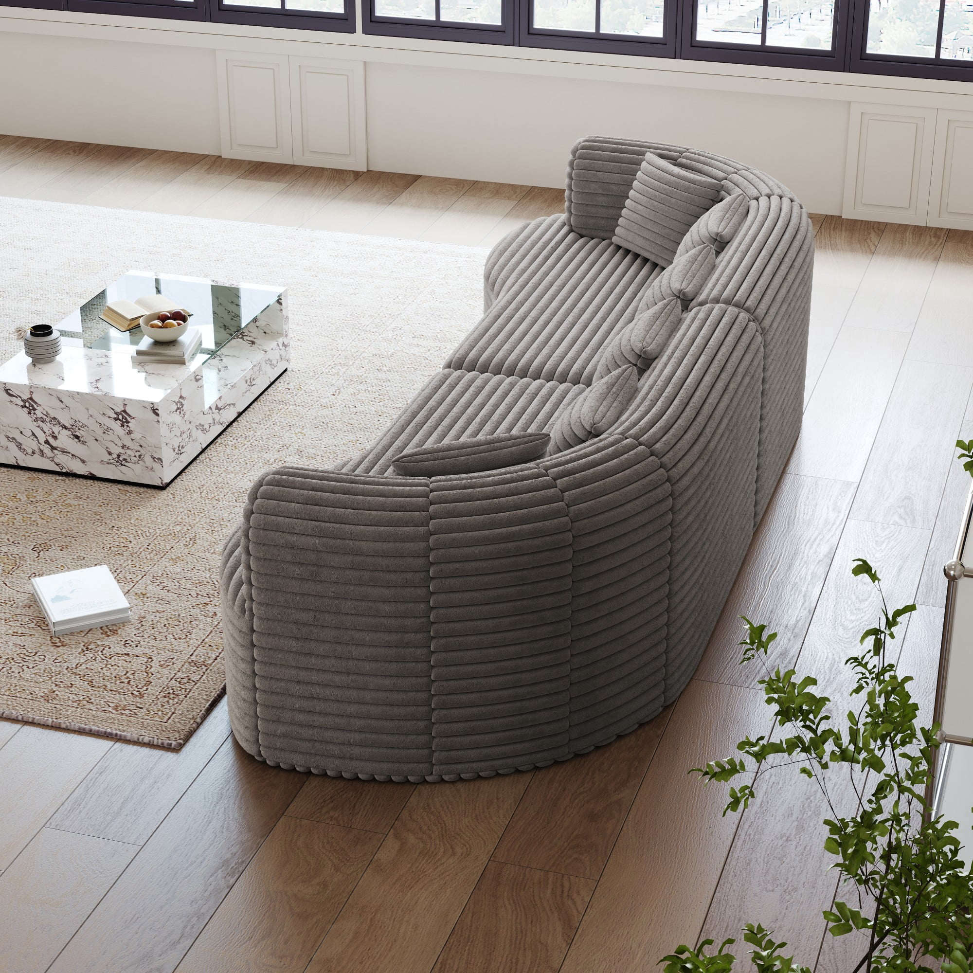 106" Oversized Sectional Sofa,Modern Corduroy Memory Foam Sofa Cloud Sofa with Deep Seat for Living Room,Grey
