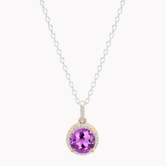Dazzlingrock Collection 6.5mm Round Amethyst & White Diamond Halo Pendant for Women with 18 Inch Silver Chain (0.10 ctw, Color I-J, Clarity I2-I3) in 10K Rose Gold
