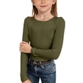thumbnail image 6 of Ulanda Girls Long Sleeve Shirts Crewneck Ruched Side Slim Fit Tops Ribbed Knit Casual Tee Shirt 4-15 Years (Army Green, 13-14 Years), 6 of 7