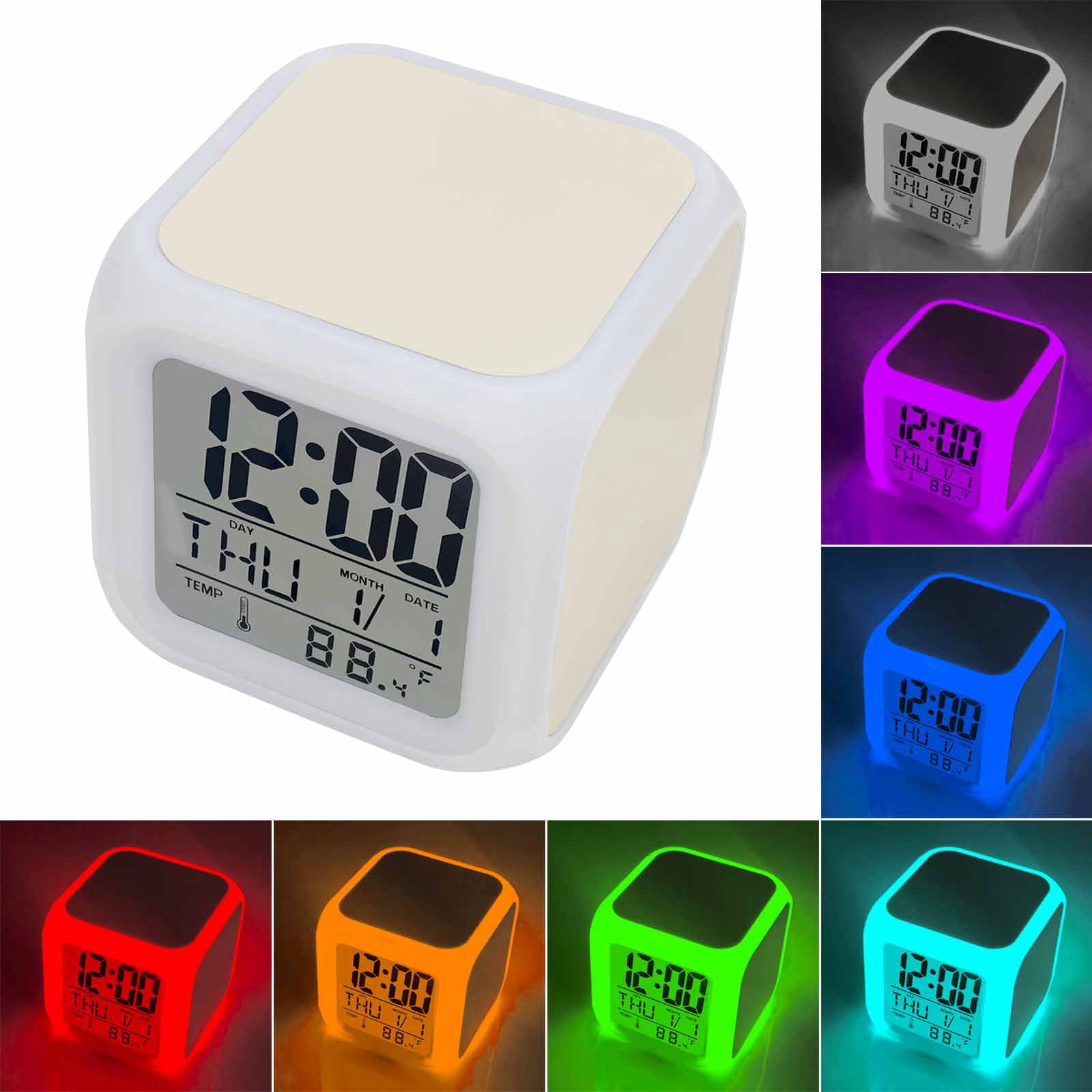 Cream Digital Alarm Clock for Bedrooms, Smart LED Alarm Clock with 7 Color Changing Night Light, Modern Pure Beige Silent Wake Up Clocks for Sleep Study Cooking 3.2"x3.2"