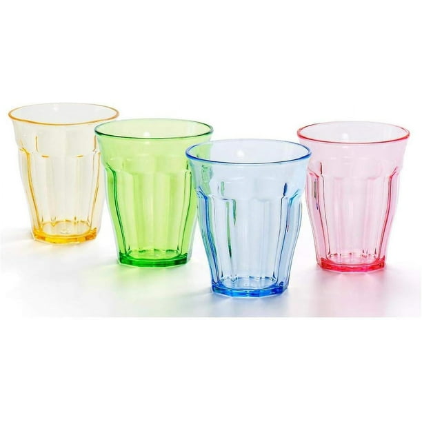 M Vasos de plástico para niños, vasos de agua, vasos de mesa, vasos de colores perfectos reutilizables (4 colores)