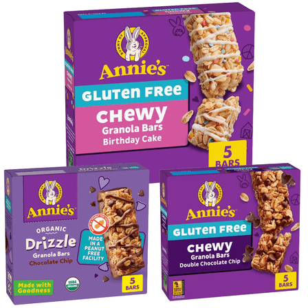 Annie's Organic Granola & Snack Bar Variety Pack – 3 Pack (15 Bars Total) – Birthday Cake, Drizzled Chocolate Chip & Double Chocolate Chip – Gluten-Free, Vegan, Non-GMO, School-Safe Snacks