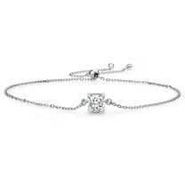 Gem Stone King 925 Sterling Silver White Moissanite Solitaire Bracelet for Women (1.10 Cttw, Cushion Cut 6MM)
