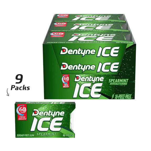 DENTYNE ICE Sugar Free Gum, Spearmint, 16 Pieces (9 Count)