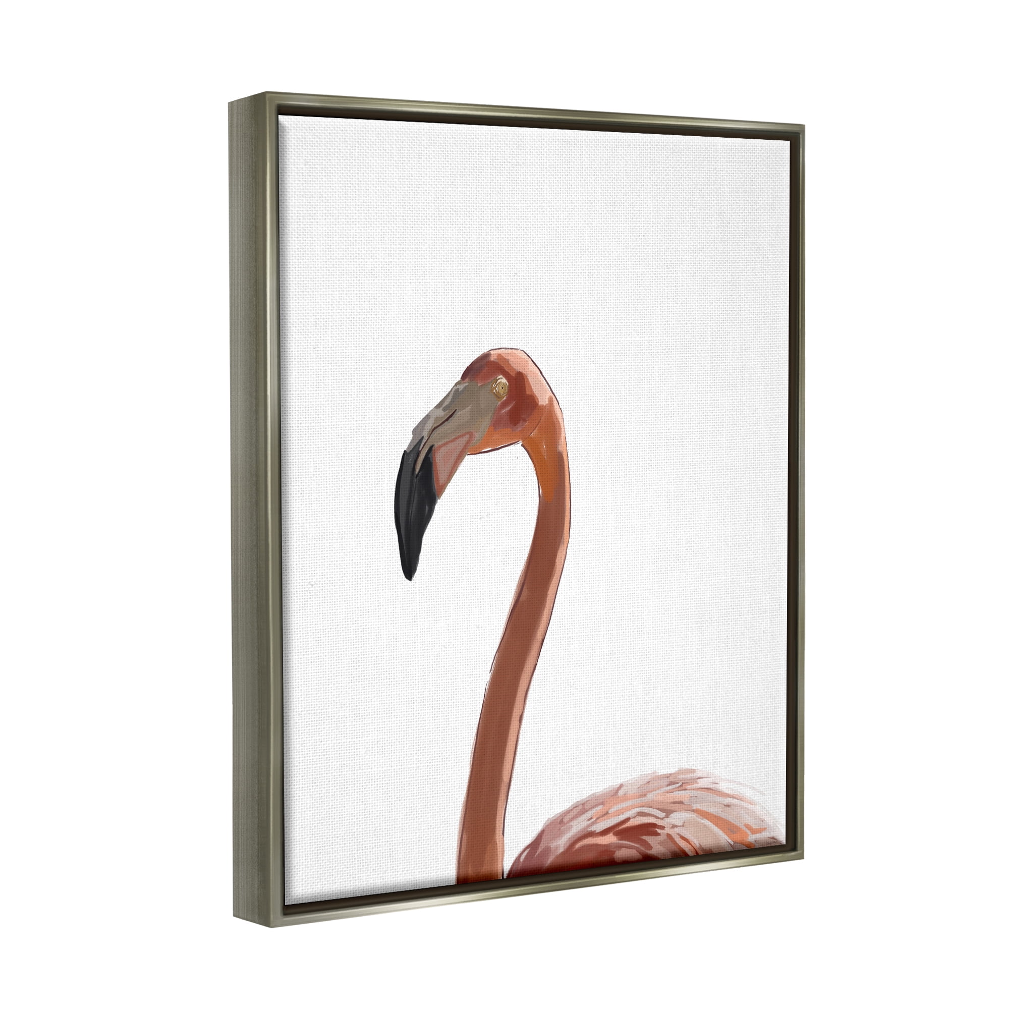 Stupell Industries Minimal Flamingo Portrait Animals & Insects Painting Gray Floater Framed Art Print Wall Art, 25 x 31