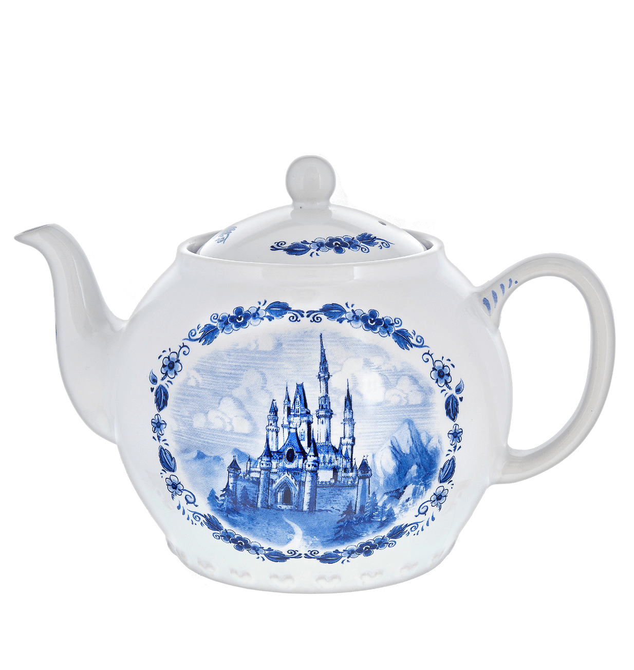 Disney Parks Cinderella Castle Teapot Toile Blue White Ceramic Tea Pot