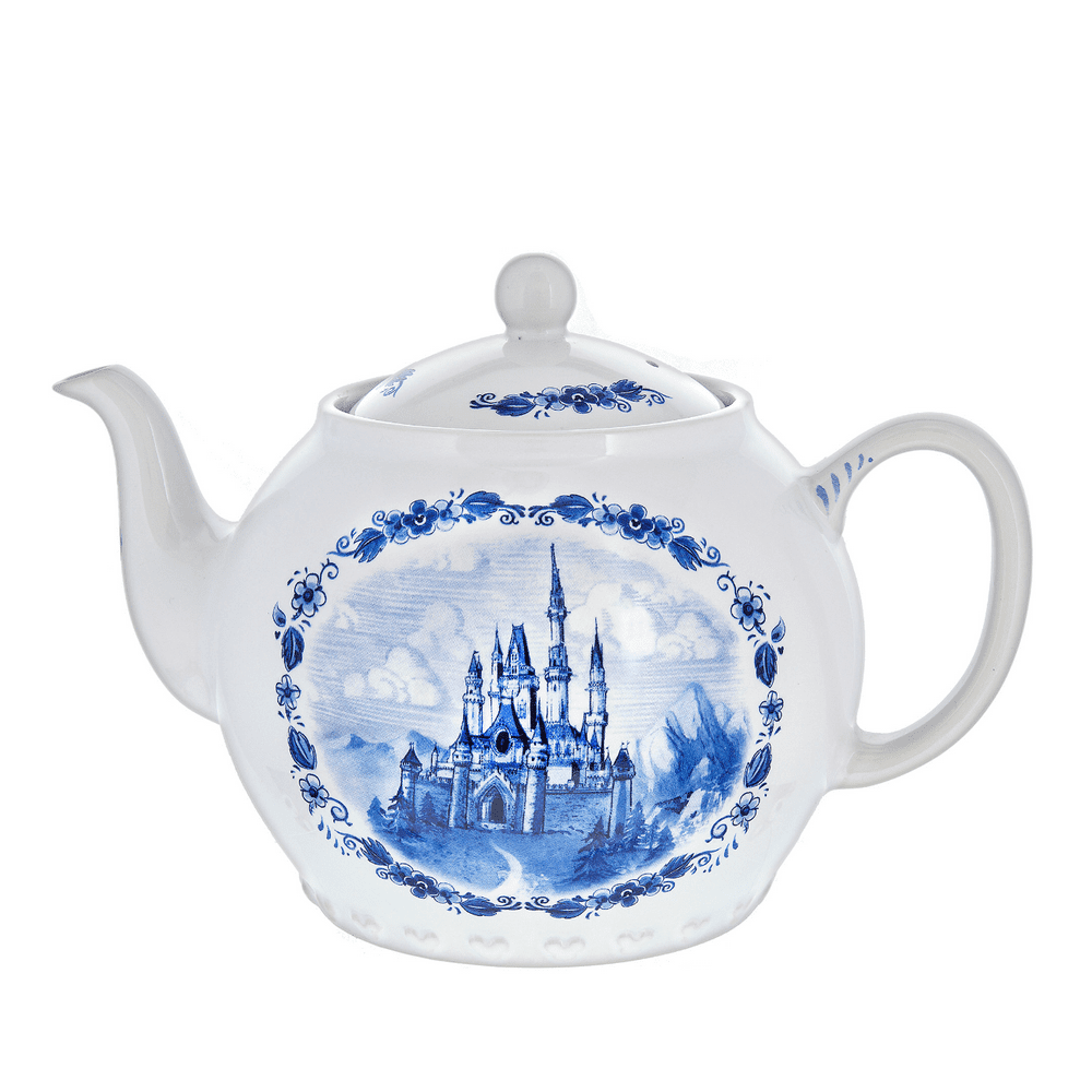Disney Parks Cinderella Castle Teapot Toile Blue White Ceramic Tea Pot