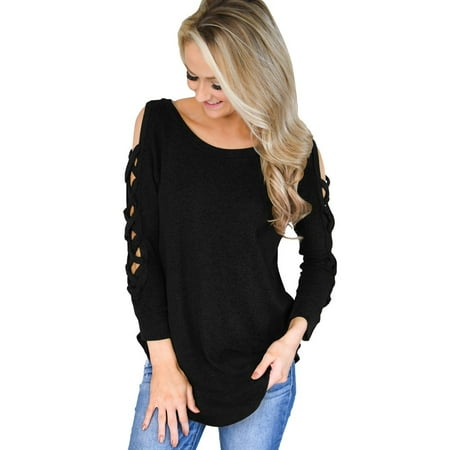 Women's Fashion Pullover Femme Blouses Solid Color Cotton Top Loose Sexy Off Shoulder T Shirts