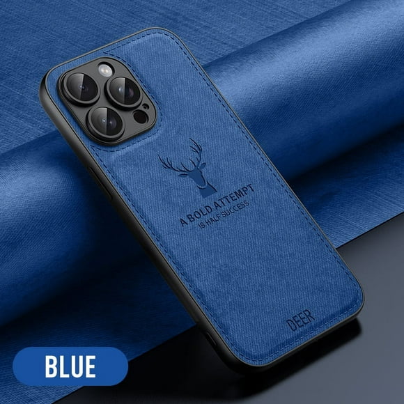 Soft Deer Head Shockproof Silicone Bumper Case For iPhone 15 14 13 12 11 Pro Max 7 8 6 s Plus SE Luxury Leather TPU Back Cover Blue Deer For iPhone 15