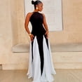 thumbnail image 4 of Women's Black & White Irregular Big Hemline Dress, Zipper, O-Neck, Sleeveless, Sexy, 4 of 16