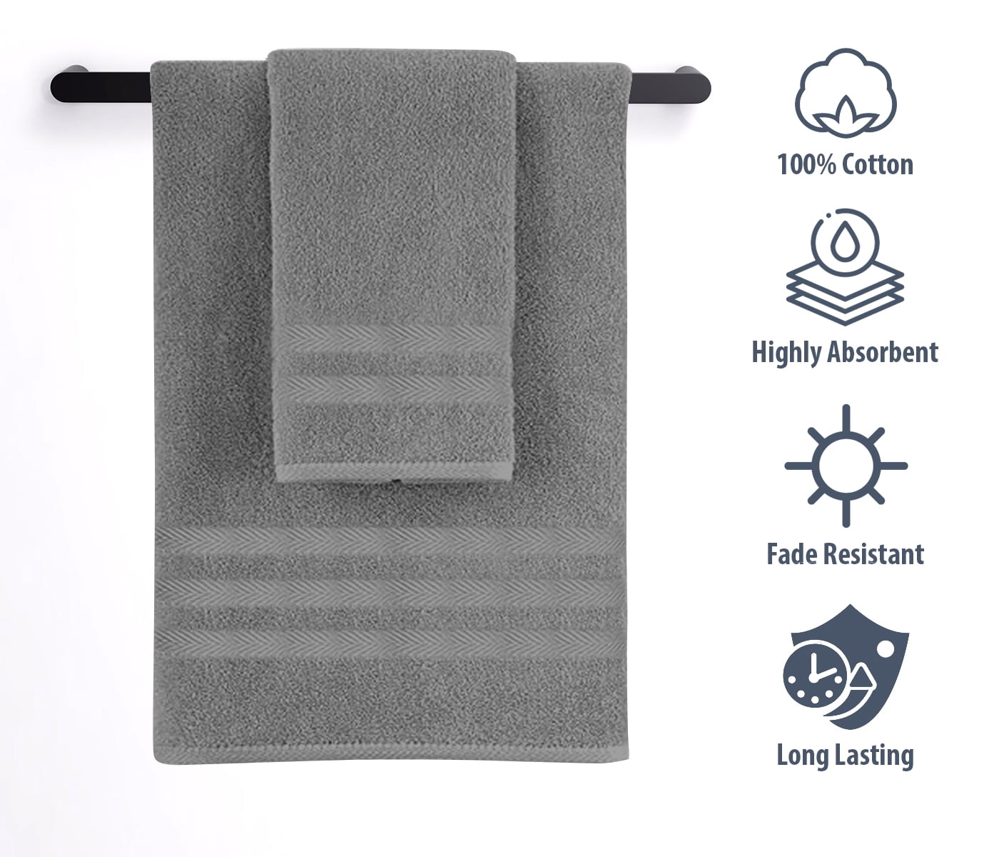 Home Sweet Home 100% Cotton 6-Piece Bath Towel Set - Extra Soft Bath Towels, Silver Grey