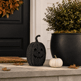thumbnail image 4 of Aximioll Halloween Black Rattan Pumpkin Lantern 11.8In, Farmhouse Woven Jack-O-Lantern Basket, Cutout Face Candle Holder for Porch Entryway Fireplace Mantel Decor, Black, 4 of 7