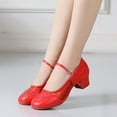 thumbnail image 2 of Leodye Chaussures de Danse Latine pour Femmes Talons Bas Chaussures de Danse de Salon Ballerines Plates Mary Jane Rouges 6.5(38), 2 of 9