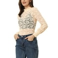 thumbnail image 4 of INSPIRE CHIC Women's Turtleneck Long Sleeve Mesh Semi Sheer Lace Floral Blouse Top L Apricot, 4 of 6