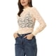 thumbnail image 4 of INSPIRAR CHIC Blusa de Encaje Floral Semitransparente de Manga Larga con Cuello Alto para Mujeres Talla S Color Albaricoque, 4 of 6