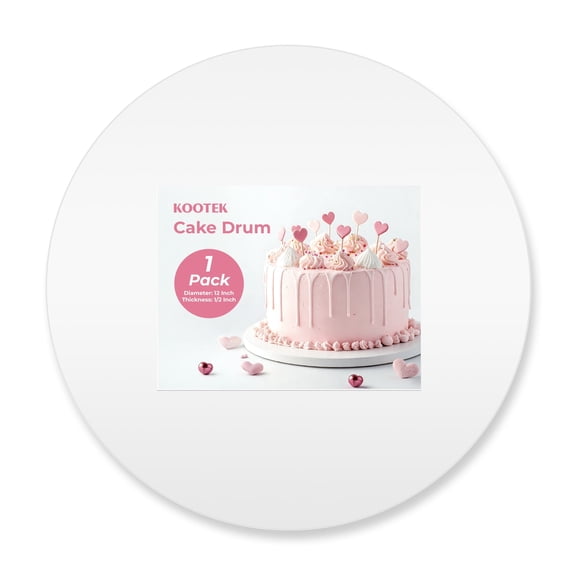 Kootek 12 inch Round Cake Board, 1/2" Thick White Cake Drums,  Sturdy Food Grade Cardboard Cake Plate for Decorating Multi Layer Cakes (1 Count)