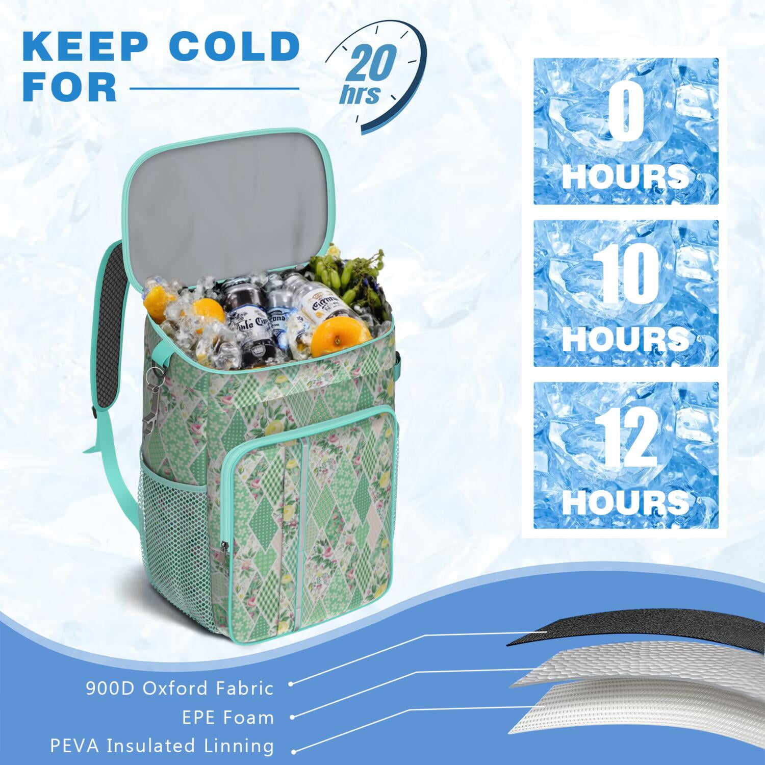 Travel Cooler Bag - Pioneer Flower Camping Beer Cooler Backpack with Bottle Opener- Waterproof Insulated Picnic Backpacks - Cooler Bag for Beach