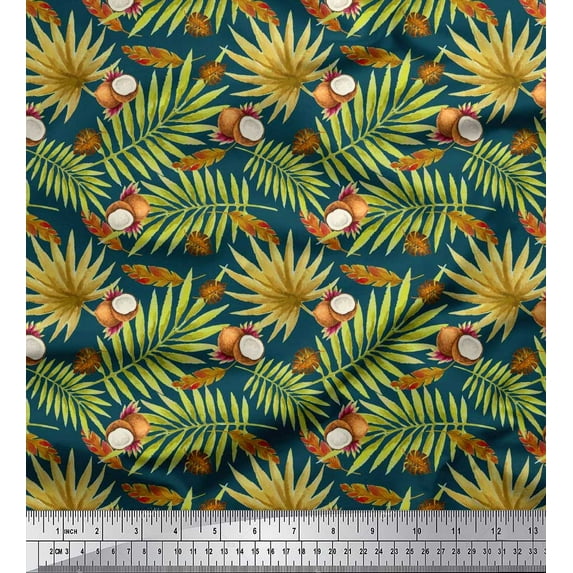 Soimoi Cotton Jersey Fabric Tropical Leaves & Coconut Fruits Print Fabric by the Yard 58 Inch Wide