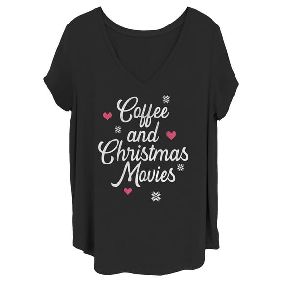 Junior's Lost Gods Coffee and Christmas Movies Distressed  Graphic Tee Black 2X
