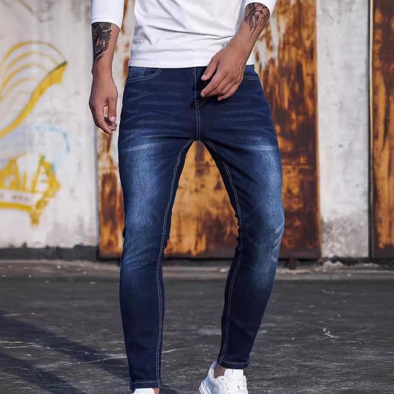Mens Comfort Flex Waist Relaxed Fit Jeans Fashion Zipper Button