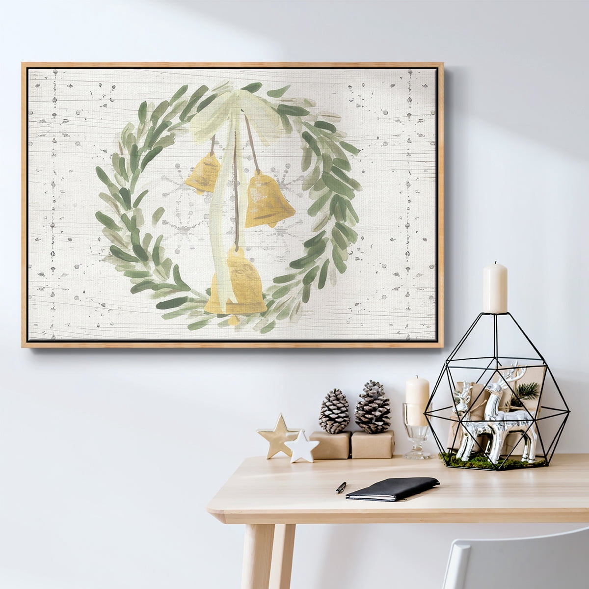 Weathered Aspen Wreath Collection A - Framed Gallery Wrapped Holiday Canvas - 17 x 25 - Natural Wood Frame