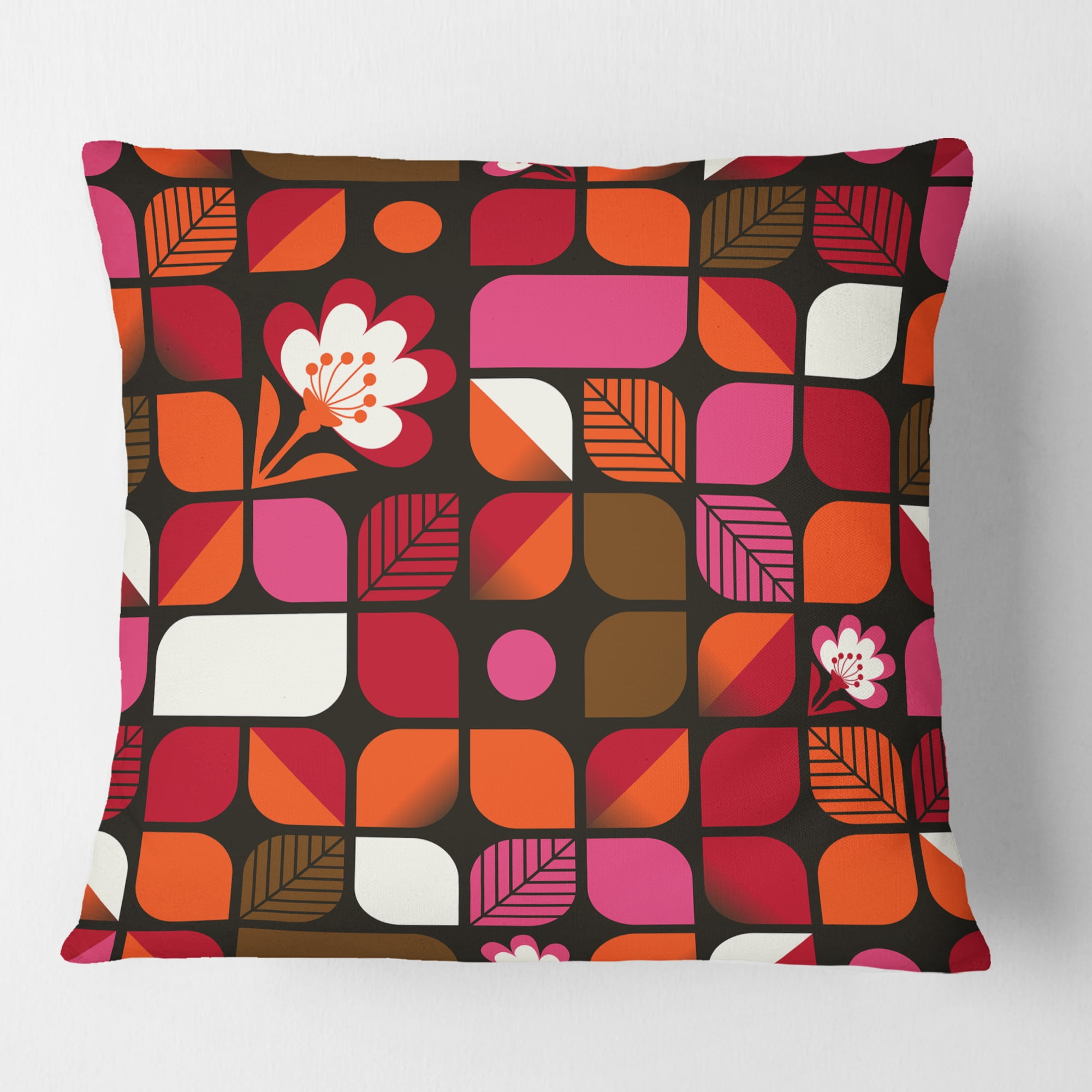 Designart Geometric Retro Flower Design I' Mid-Century Modern Throw Pillow - 18x18