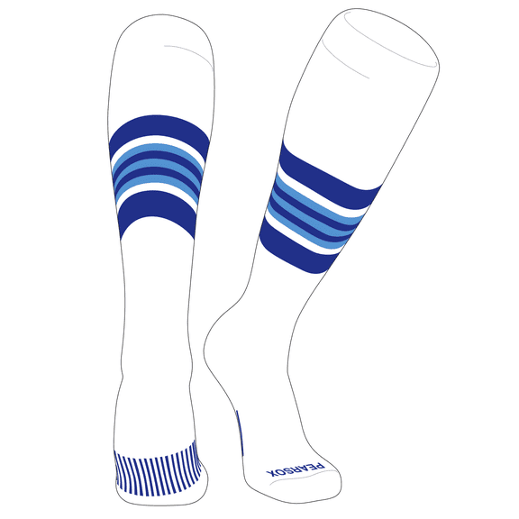 PEAR SOX Striped OTC Baseball, Softball, Football Socks (G) White, Royal, Sky Blue (XS)