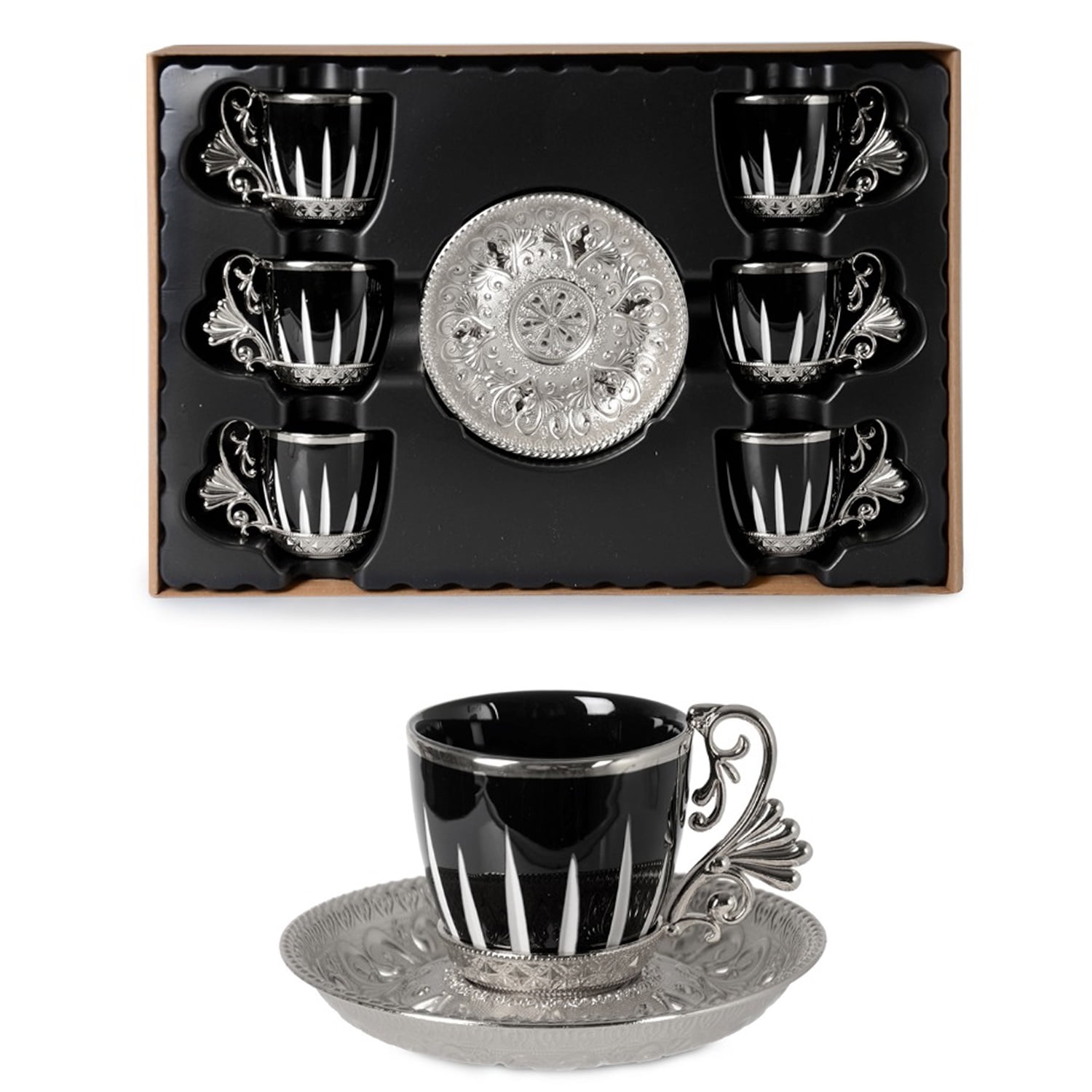 Espresso Turkish Coffee Mugs Serving Set of 6 Vintage Greek Arabic  Porcelain Cup Set Lead Free Decorative Ceramic Art Gift for Coffee Lover 