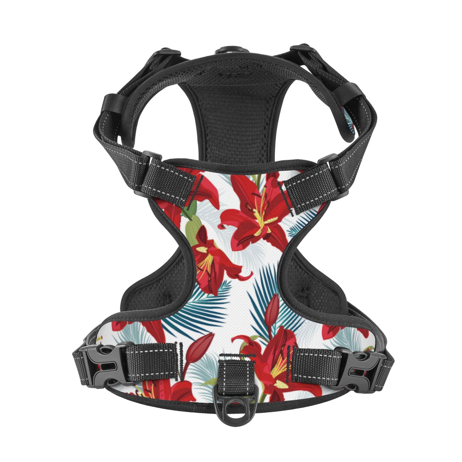 Kdxio Lilies Flowers Print No Pull Dog Harness Adjustable Reflective Oxford Easy Control Medium Large Dog Harness for Training and Everyday-Small