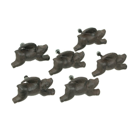 Upper Deck Cast Iron Flying Pig Drawer Pulls Cabinet Knobs Home Décor (Set of 6)