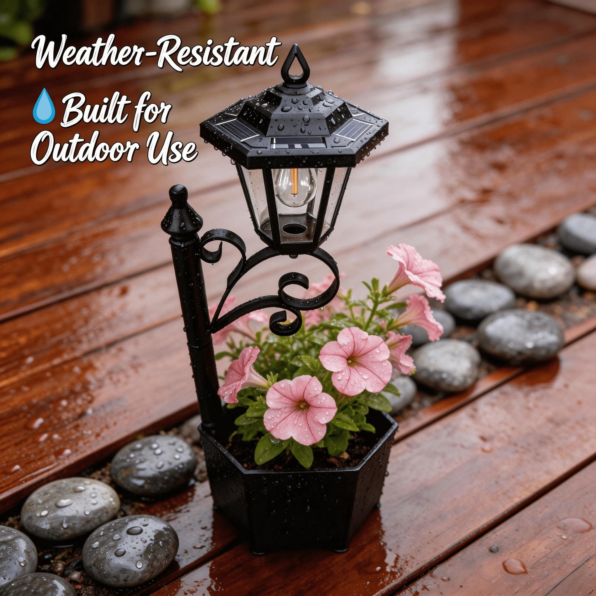 DJGIFI 73cm Solar Pathway Light with Planter,  Auto On/Off Outdoor Garden Light, LED Bulb for Patio