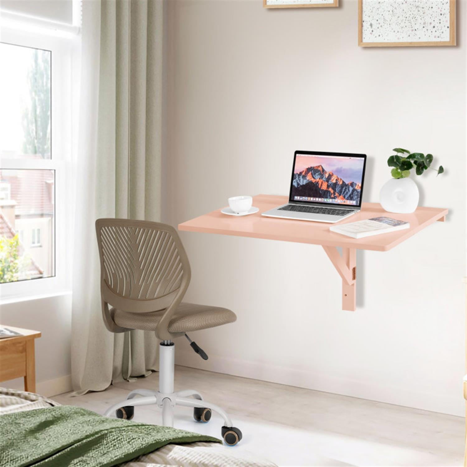 Demi Bonn 31.5" Wall Mounted Folding Table for Small Spaces, Laptop Workstation Desk for Laptops, Books, Tablets, and Art, Pink