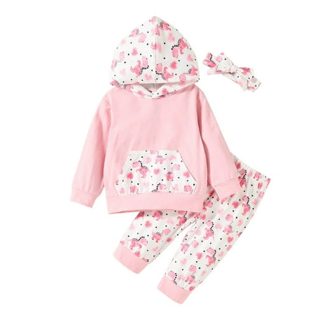 

Fashion Baby Clothes Set Toddler Baby Kids Girls Soft Cartoon Hoodie Sweatshirt Tops+ Pants +Headband Set