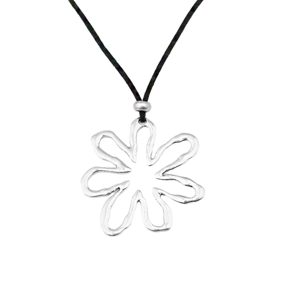 UNTERING Big Silver Color Flower Pendant Long Rope Necklace Women Statement Ethnic Jewelry Lariat Necklace Women Necklace