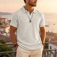 thumbnail image 2 of Men Linen Polo Shirt Casual Short Sleeve Summer Beach T Shirt Button Tee Top Beach Hippie Shirt White, 2 of 8
