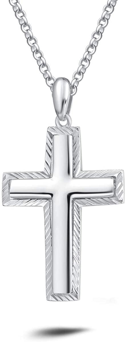 Carleen Sterling Silver Male Cross Crucifix Pendant Necklace for Men Boys Chain 20"