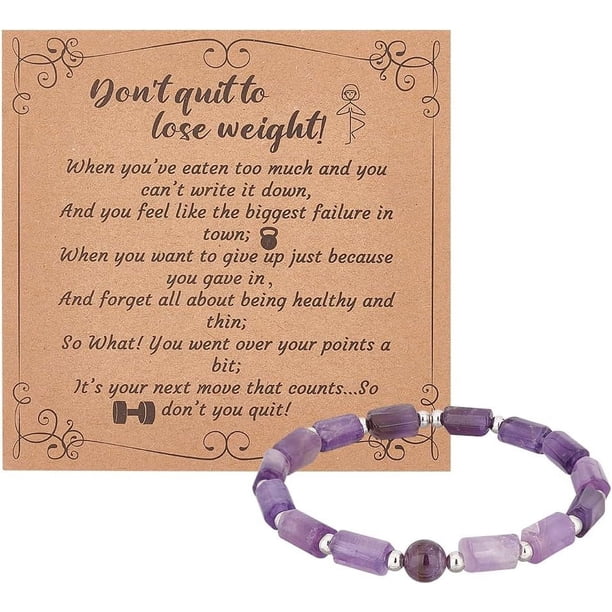 Pulsera de piedras preciosas de 8 mm con columna de amatista natural, pulsera de cuentas de piedras preciosas naturales, pulsera elástica estirable con tarjeta de felicitación.