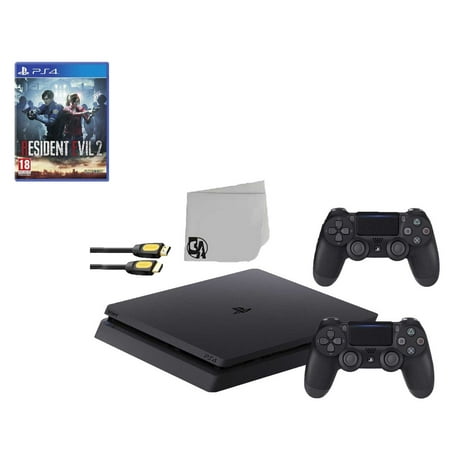 Sony 2215A PlayStation 4 Slim 500GB Gaming Console Black 2 Controller Included withResident Evil 2 Game BOLT AXTION Bundle Used