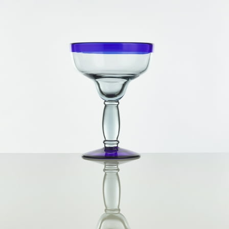 Burns Glass Handblown Margarita Glass, Mexican Cobalt Blue Rim 13.5 oz  Recycled Glass (Set of 1)