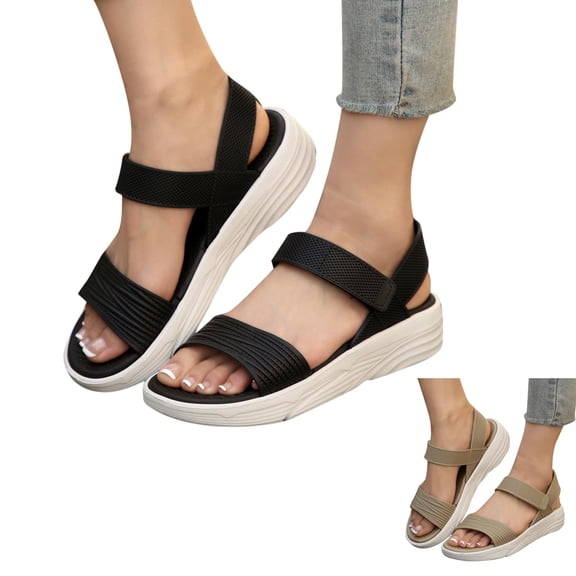 Bixock women's Sandals,Wedge Sandals for Women Solid Color Open Toe with Hook and Loop Closure for Beach Sandals