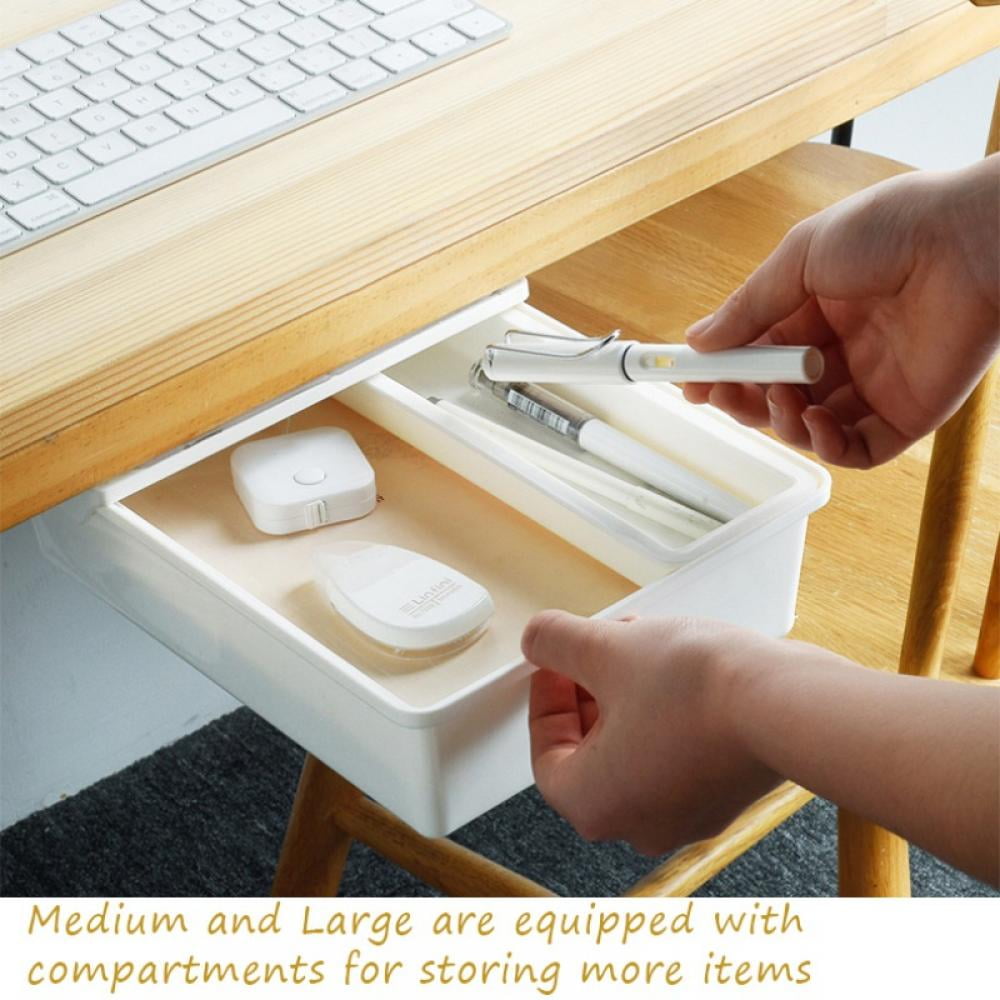 Under Desk PullOut Drawer Storage Organizer Office Mounted, Easy SlideOut Pencil Drawer for