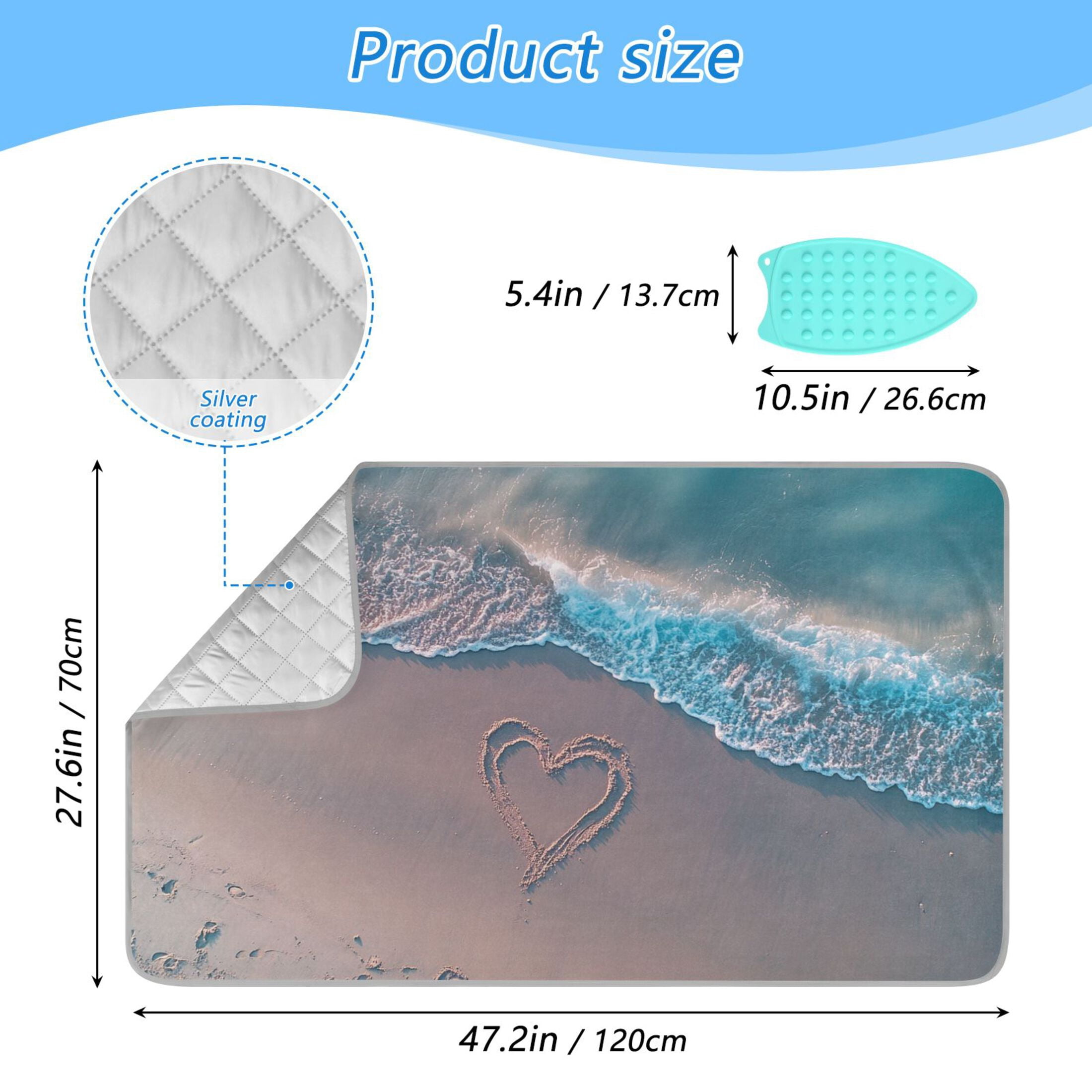 Heart Drawn Pattern on Beach Valentine Ironing Mat Blanket Portable Travel Ironing Pad Heat Resistant Pad 47.2" x 27.6”