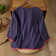 thumbnail image 4 of Ounisa Vintage Floral Embroidery Cotton Linen Tops for Women Chinese Frog Button 3/4 Sleeve Loose Casual Blouses Shirts, 4 of 9